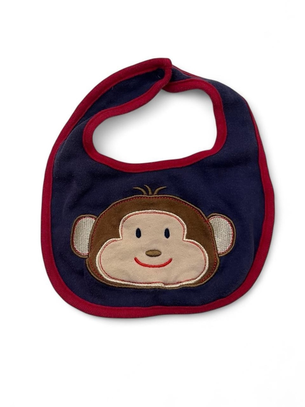 One Size 100% Cotton Infant Baby Washable Monkey Appliqué Striped Cloth Bib